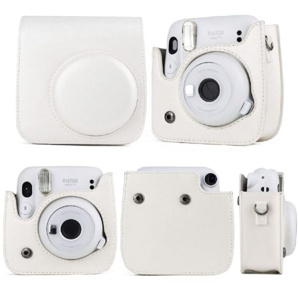 Solid Color Full Body Camera Leather Case Bag with Strap for FUJIFILM Instax mini 11 (Black) - Image 5