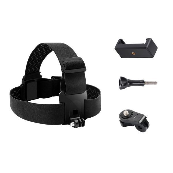 Elastic Mount Belt Adjustable Head Strap with Phone Clamp & Screw & S-type Adapter for GoPro HERO10 Black / HERO9 Black / 8 / 7 / 6 / 5, Xiaoyi and Other Action Cameras, Smarphones (Black)