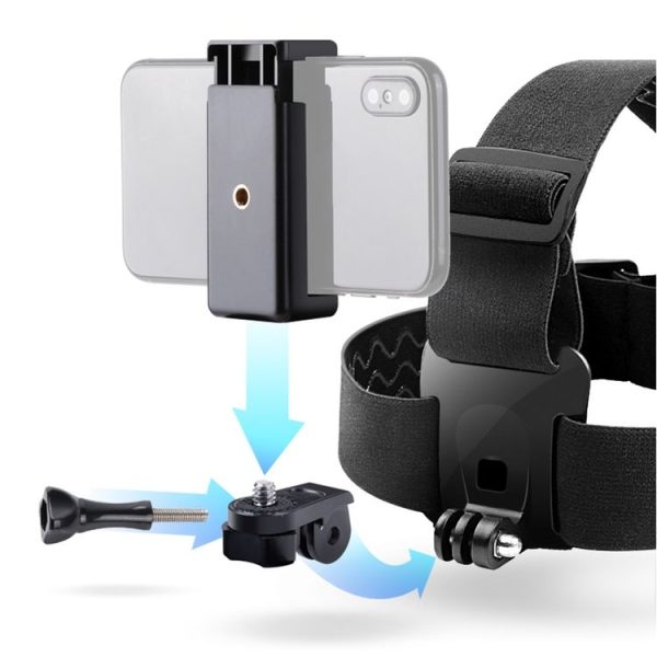 Elastic Mount Belt Adjustable Head Strap with Phone Clamp & Screw & S-type Adapter for GoPro HERO10 Black / HERO9 Black / 8 / 7 / 6 / 5, Xiaoyi and Other Action Cameras, Smarphones (Black) - Image 7