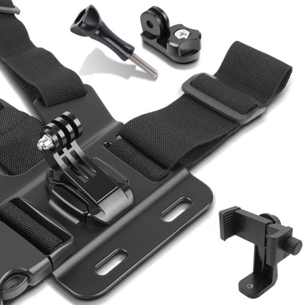 Adjustable Body Mount Belt Chest Strap with Phone Clamp & S-type Adapter & J Hook Mount & Long Screw for GoPro, Insta360, DJI and Other Action Cameras, Smartphones (Black) - Image 3