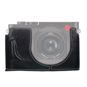 1 / 4 inch Thread PU Leather Camera Half Case Base for Leica Q2 (Black)