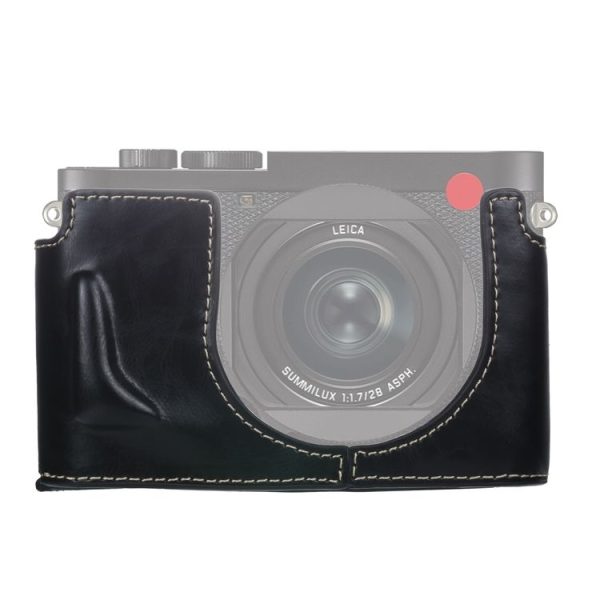 1 / 4 inch Thread PU Leather Camera Half Case Base for Leica Q2 (Black)