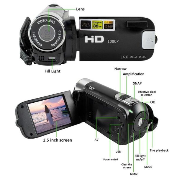 16X Digital Zoom HD 16 Million Pixel Home Travel DV Camera, EU Plug (Black) - Image 4