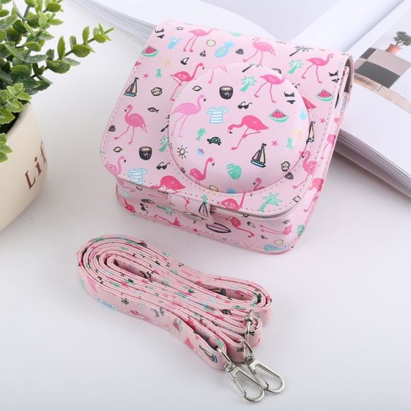 Watermelon Flamingo Pattern Full Body Camera PU Leather Case Bag with Strap for FUJIFILM instax mini 9 / mini 8+ / mini 8