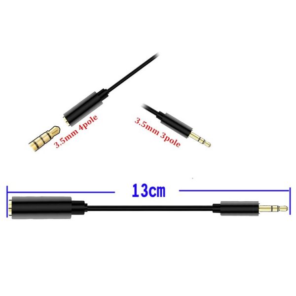 5 PCS 13cm Metal 3.5mm Audio 4 Pole Female to 3 Pole Male Microphone Adapter Cable (Black) - Image 3