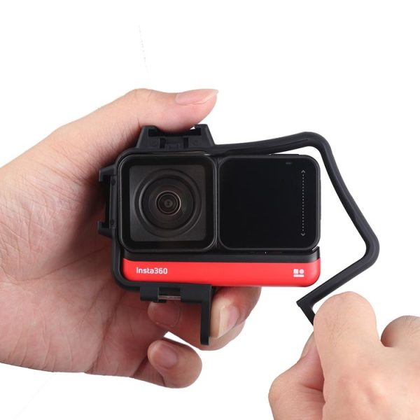 Plastic Frame Mount Protective Case Cage with Tripod Base Adapter & Long Screw & Cold Shoe Base for Insta360 One R (Black) - Image 4