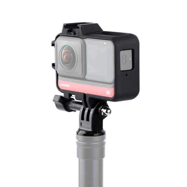 Plastic Frame Mount Protective Case Cage with Tripod Base Adapter & Long Screw & Cold Shoe Base for Insta360 One R (Black) - Image 5