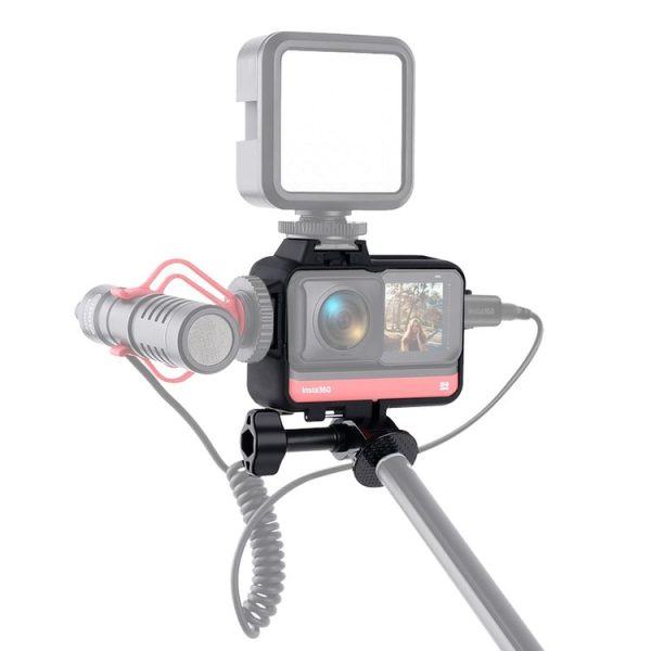 Plastic Frame Mount Protective Case Cage with Tripod Base Adapter & Long Screw & Cold Shoe Base for Insta360 One R (Black) - Image 6
