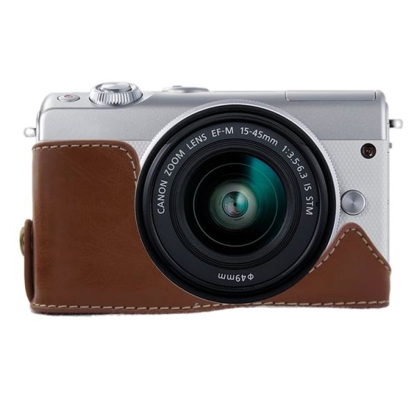 1 / 4 inch Thread PU Leather Camera Half Case Base for Canon EOS M100 (Brown)