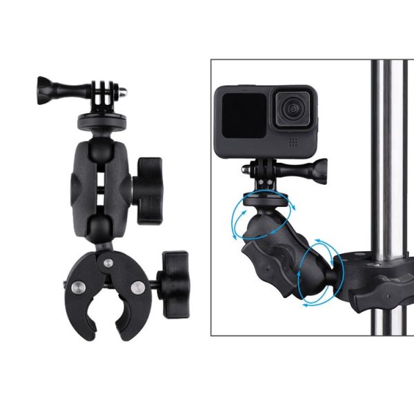 360 Rotation Adjustable Action Camera Clamp Plier Base Holder (Black)