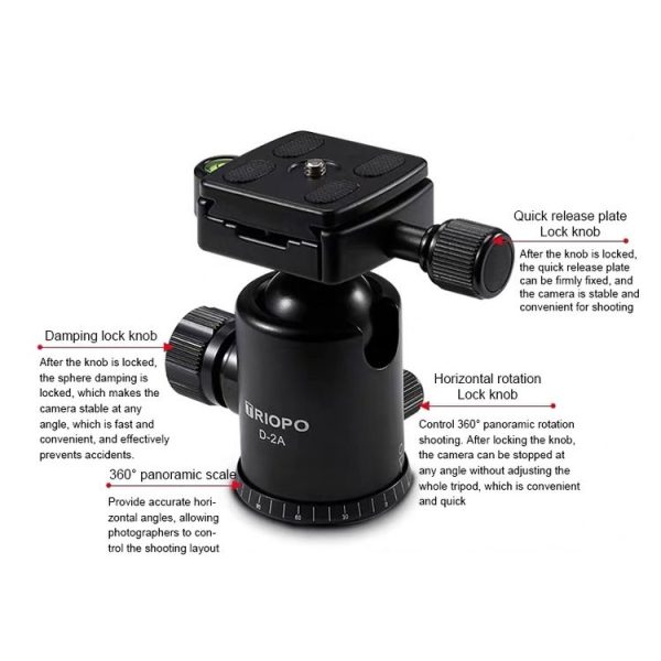 TRIOPO D-2A 360 Degree Rotation Aluminum Alloy Tripod 36mm Ball Head with Quick Release Plate - Image 4