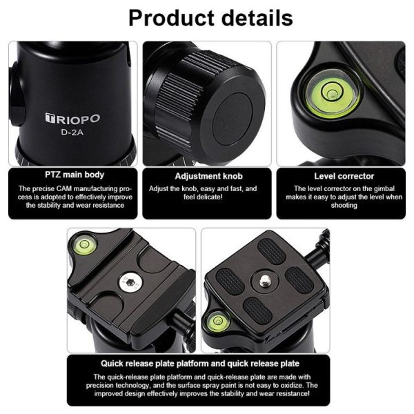 TRIOPO D-2A 360 Degree Rotation Aluminum Alloy Tripod 36mm Ball Head with Quick Release Plate - Image 8