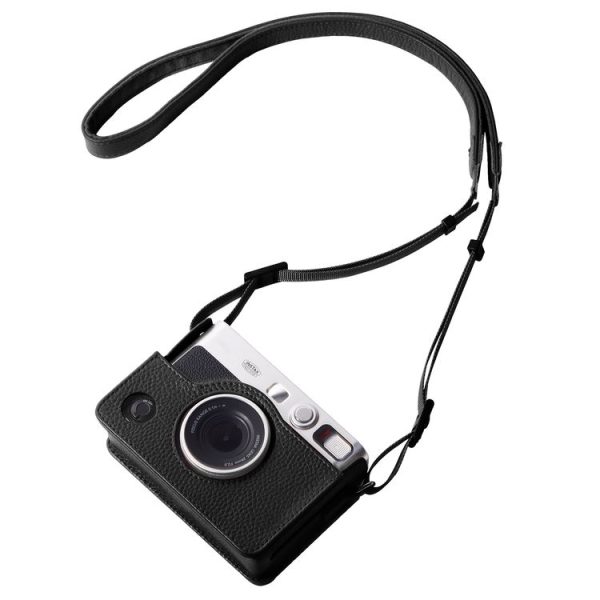 FUJIFILM instax mini Evo Full Body Camera Genuine Leather Case Bag with Strap (Black)
