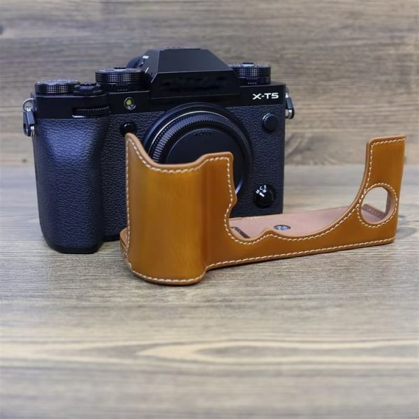 FUJIFILM X-T5 1 / 4 inch Thread PU Leather Camera Half Case Base (Brown) - Image 5