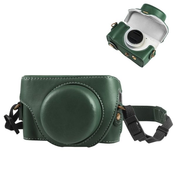 Sony ZV-1F Vlog Camera Full Body Leather Camera Case Bag with Strap (Green)