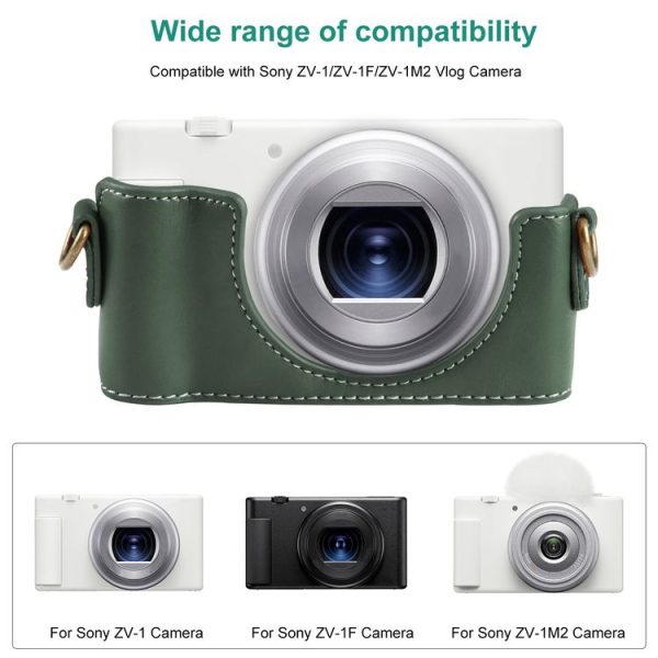 Sony ZV-1F Vlog Camera Full Body Leather Camera Case Bag with Strap (Green) - Image 2