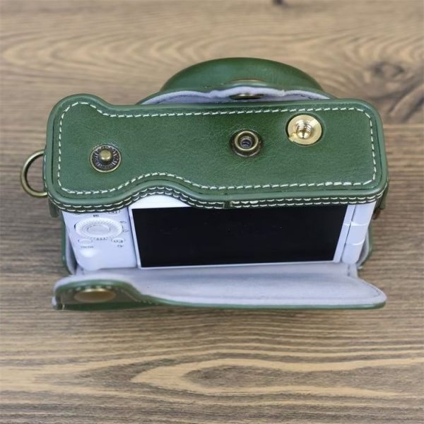 Sony ZV-1F Vlog Camera Full Body Leather Camera Case Bag with Strap (Green) - Image 4
