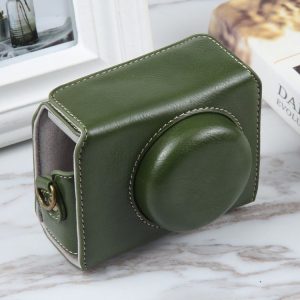 Sony ZV-1F Vlog Camera Full Body Magnetic Leather Camera Case Bag with Strap (Green)
