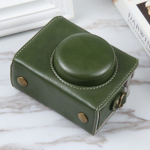 Sony ZV-1F Vlog Camera Full Body Magnetic Leather Camera Case Bag with Strap (Green) - Image 2