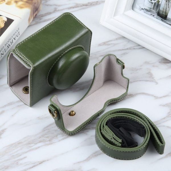 Sony ZV-1F Vlog Camera Full Body Magnetic Leather Camera Case Bag with Strap (Green) - Image 4