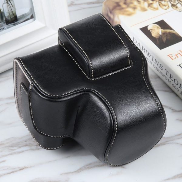 Canon EOS R10 Camera Full Body Magnetic Leather Camera Case Bag with Strap (Black)
