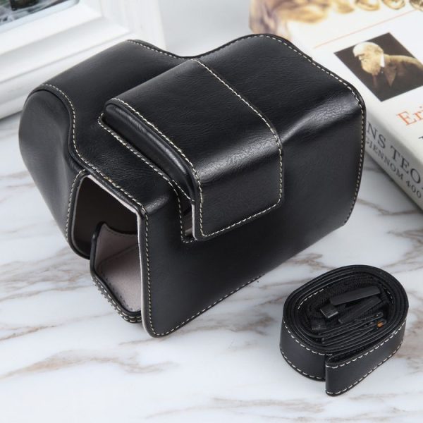 Canon EOS R10 Camera Full Body Magnetic Leather Camera Case Bag with Strap (Black) - Image 2