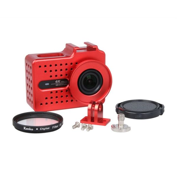 CNC Aluminum Alloy Housing Protective Case with UV Filter & Lens Protective Cap for Xiaomi Xiaoyi Yi II 4K Sport Action Camera (Red) - Image 5
