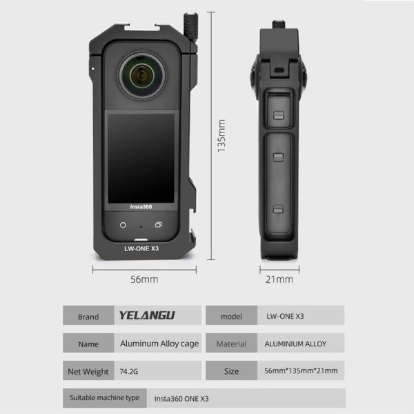 Insta360 X3 YELANGU LW-ONE X3 Metal Cage Extended Frame Case - Image 8