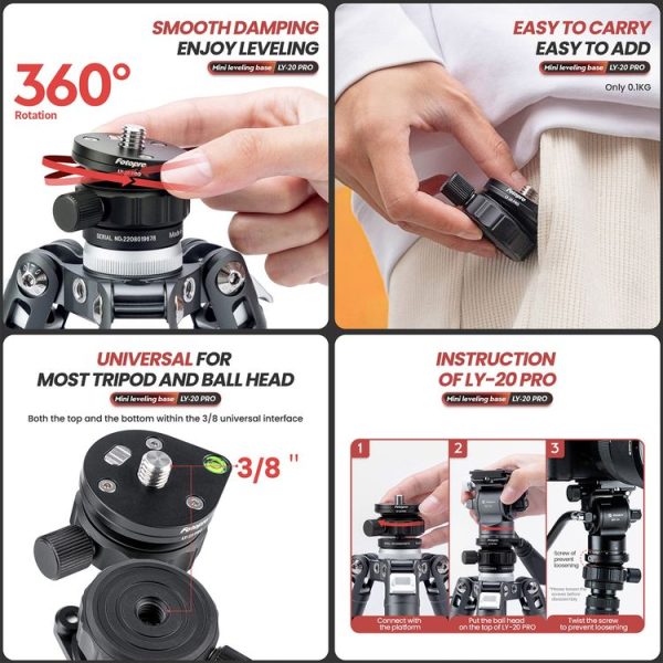 Fotopro LY-20 Pro 360 Degree Panorama Tripod Head Base (Black) - Image 6