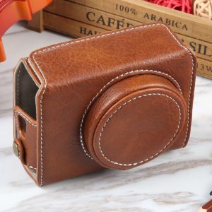 Canon PowerShot G7 X Full Body Camera PU Leather Camera Case Bag with Strap (Brown)
