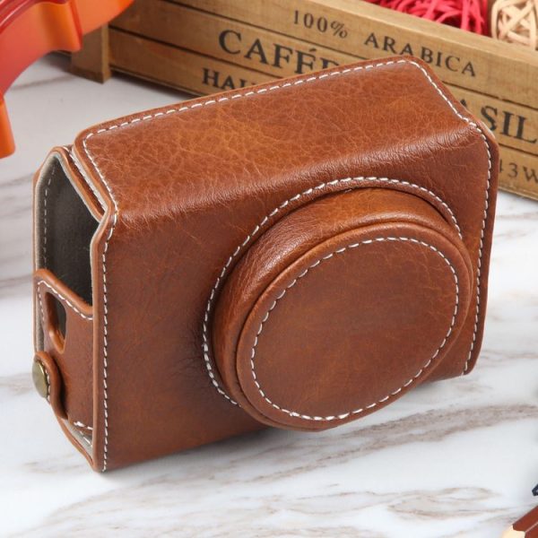 Canon PowerShot G7 X Full Body Camera PU Leather Camera Case Bag with Strap (Brown)