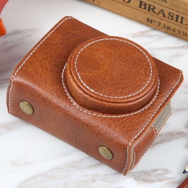 Canon PowerShot G7 X Full Body Camera PU Leather Camera Case Bag with Strap (Brown) - Image 2