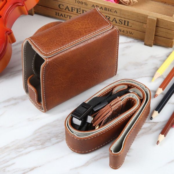 Canon PowerShot G7 X Full Body Camera PU Leather Camera Case Bag with Strap (Brown) - Image 3