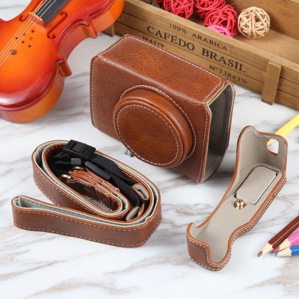 Canon PowerShot G7 X Full Body Camera PU Leather Camera Case Bag with Strap (Brown) - Image 5