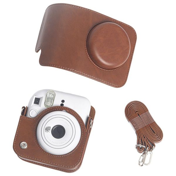 FUJIFILM Instax mini 12 Leather Case Full Body Camera Bag with Shoulder Strap (Brown) - Image 7