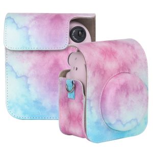 FUJIFILM instax mini 12 Painted Full Body Leather Case Camera Bag with Strap (Blue Pink) (Black)