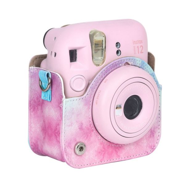 FUJIFILM instax mini 12 Painted Full Body Leather Case Camera Bag with Strap (Blue Pink) (Black) - Image 5