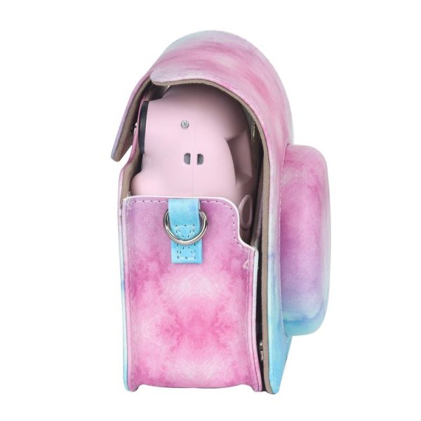 FUJIFILM instax mini 12 Painted Full Body Leather Case Camera Bag with Strap (Blue Pink) (Black) - Image 6
