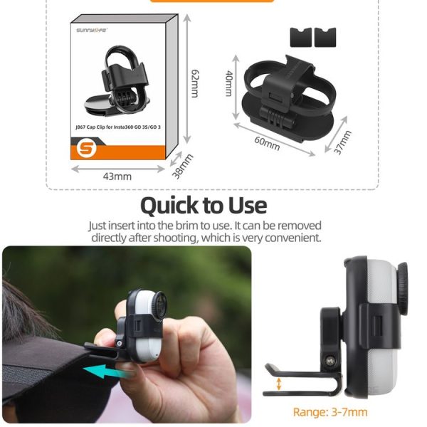 Insta360 GO3 / GO 3S Sunnylife Baseball Hat Clip Mount Baseball Cap Clamp Quick Release Mount Camera POV Vlog Holder (Black) - Image 3