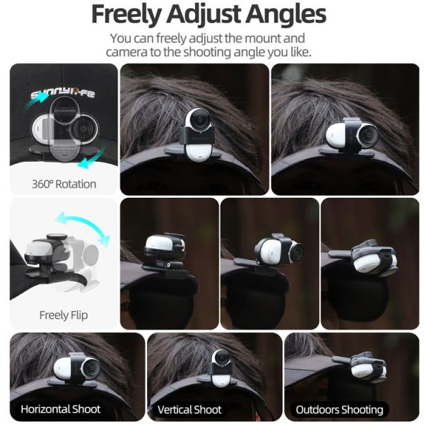Insta360 GO3 / GO 3S Sunnylife Baseball Hat Clip Mount Baseball Cap Clamp Quick Release Mount Camera POV Vlog Holder (Black) - Image 8