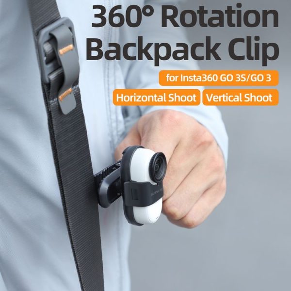 Insta360 GO3 / GO 3S Sunnylife 360 Degree Rotation Backpack Clip Action Camera Clamp Mount (Black) - Image 11