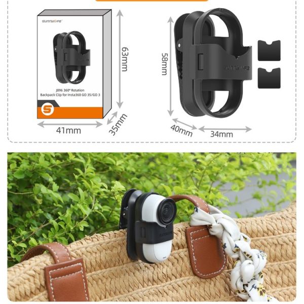 Insta360 GO3 / GO 3S Sunnylife 360 Degree Rotation Backpack Clip Action Camera Clamp Mount (Black) - Image 6