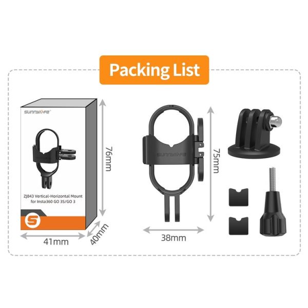 Insta360 GO 3S / GO 3 Sunnylife Foldable Vertical-Horizontal Mount Adapter Protective Frame Brackets Housing Case (Black) - Image 7