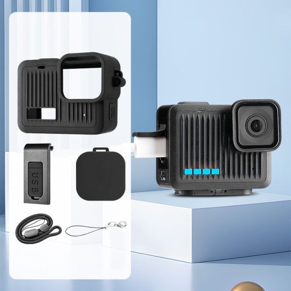 GoPro HERO 2024 Silicone Protective Case Side Interface Cover with Wrist Strap & Lens Cover (Black)