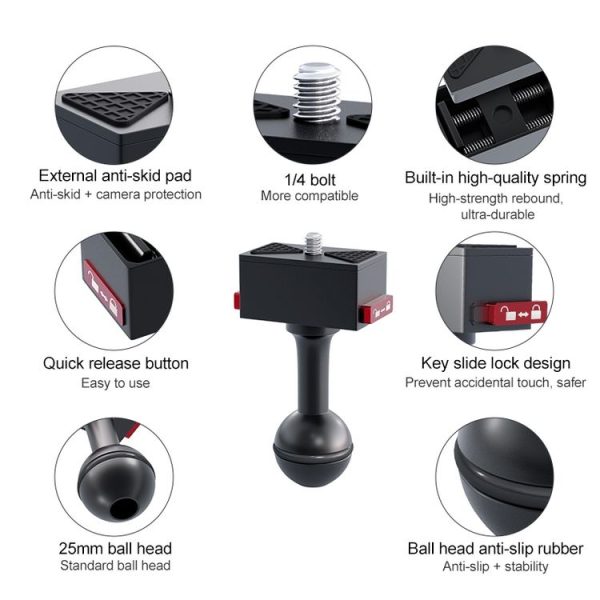 25mm Headball Metal Quick Release Base Adapter for GoPro, Insta360, DJI and Other Action Cameras (Black) - Image 6