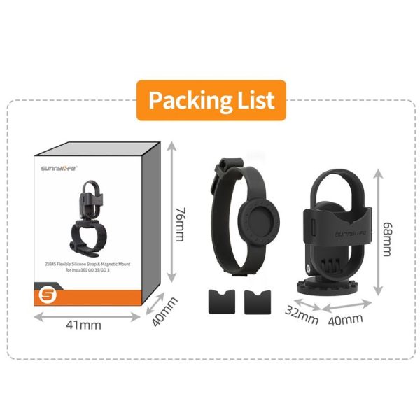 Insta360 GO 3S / GO 3 Sunnylife Camera Strap Magnetic Mount Drone Mount Silicone Wristband Backpack Stripe (Black) - Image 13