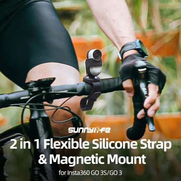 Insta360 GO 3S / GO 3 Sunnylife Camera Strap Magnetic Mount Drone Mount Silicone Wristband Backpack Stripe (Black) - Image 2