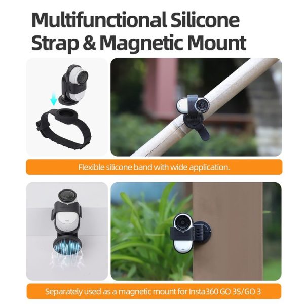 Insta360 GO 3S / GO 3 Sunnylife Camera Strap Magnetic Mount Drone Mount Silicone Wristband Backpack Stripe (Black) - Image 3