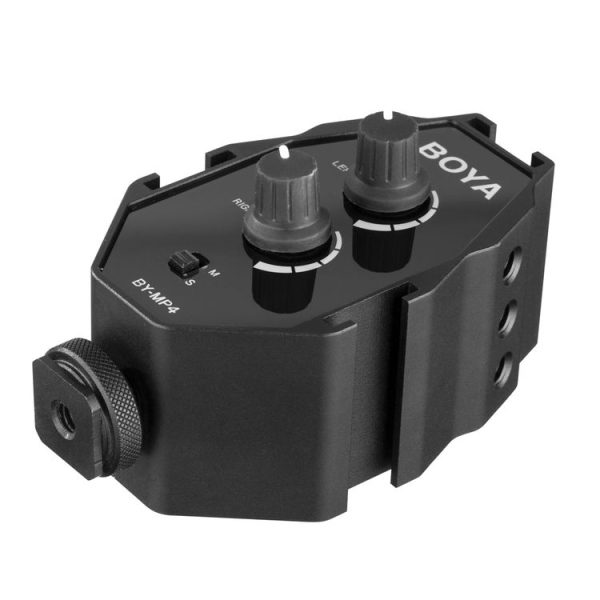 BOYA BY-MP4 2-channel Audio Adapter with Mono & Stereo Switch Dual Mic Mounting for DSLR Cameras, Camcorders, Smartphones (Black) - Image 4