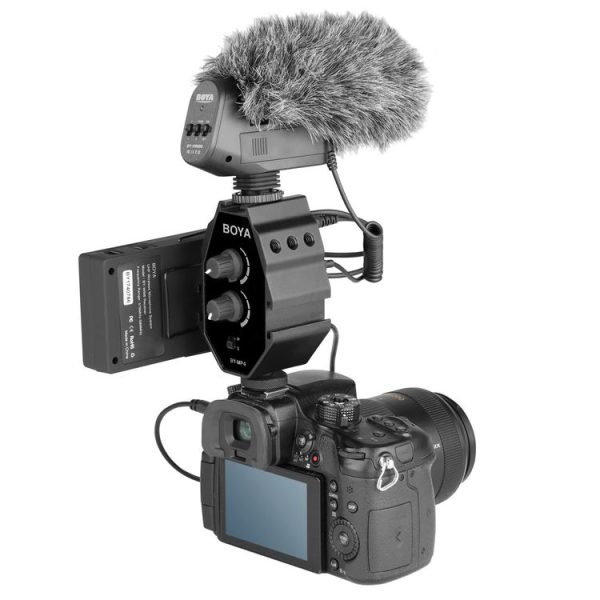 BOYA BY-MP4 2-channel Audio Adapter with Mono & Stereo Switch Dual Mic Mounting for DSLR Cameras, Camcorders, Smartphones (Black) - Image 6